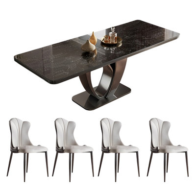 Home rectangular rock plate table and chair set