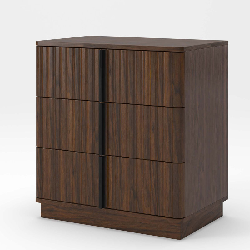 Armoire rétro 25,39 "à rayures verticales et 3 tiroirs, ensemble d'armoires rétro économique, Walnut, 2