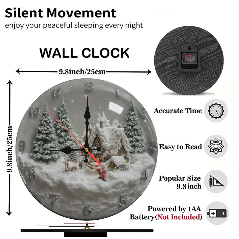 Boule à neige-Horloge-Avec-village-d'hiver