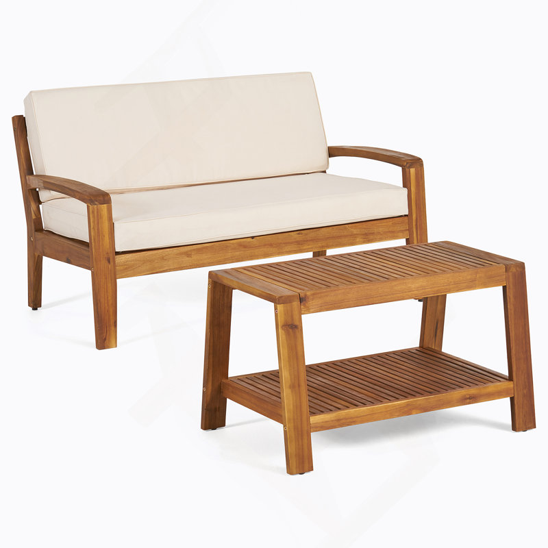 Ensemble de causeuse et de table basse d'extérieur, Beige, Brun