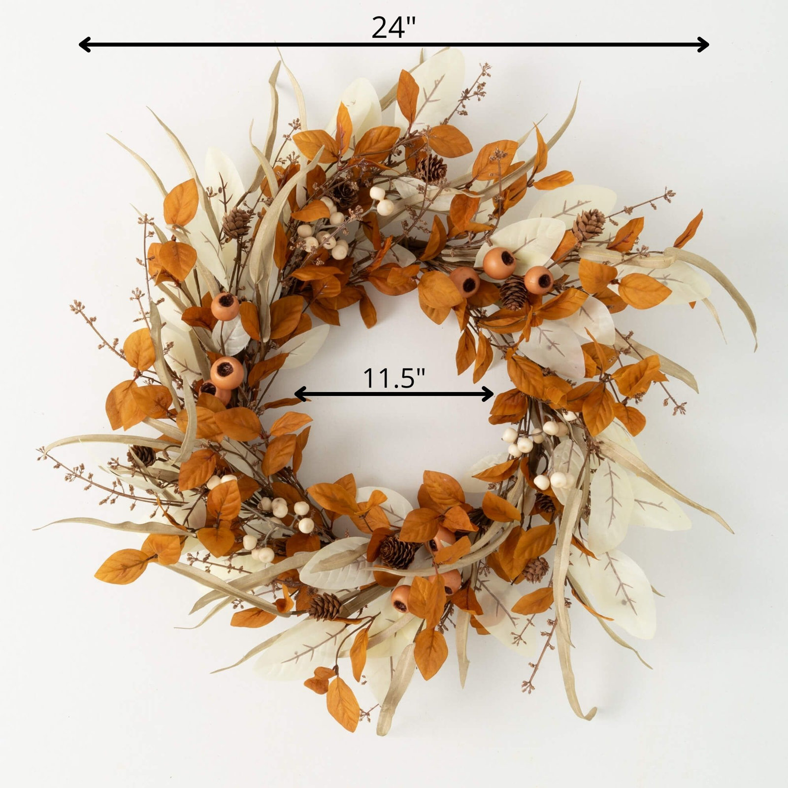 24" Artificial Mixed Foliage Fall Wreath, Brown
