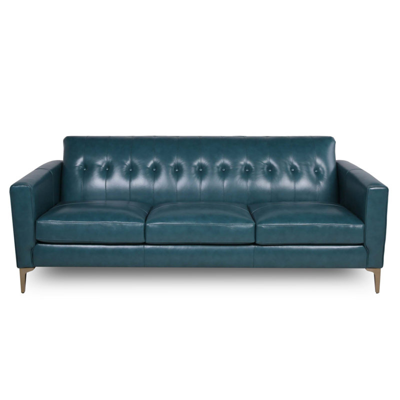 Canapé moderne en cuir capitonné Mid-Century, Turquoise