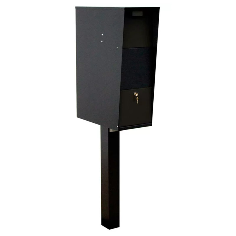 Black Steel Locking Post Mount Mailbox with Post