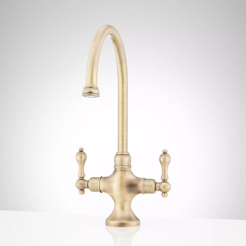 Signature Hardware Isabel Double Handle Single Hole Bar and Kitchen Faucet, Aged Brass