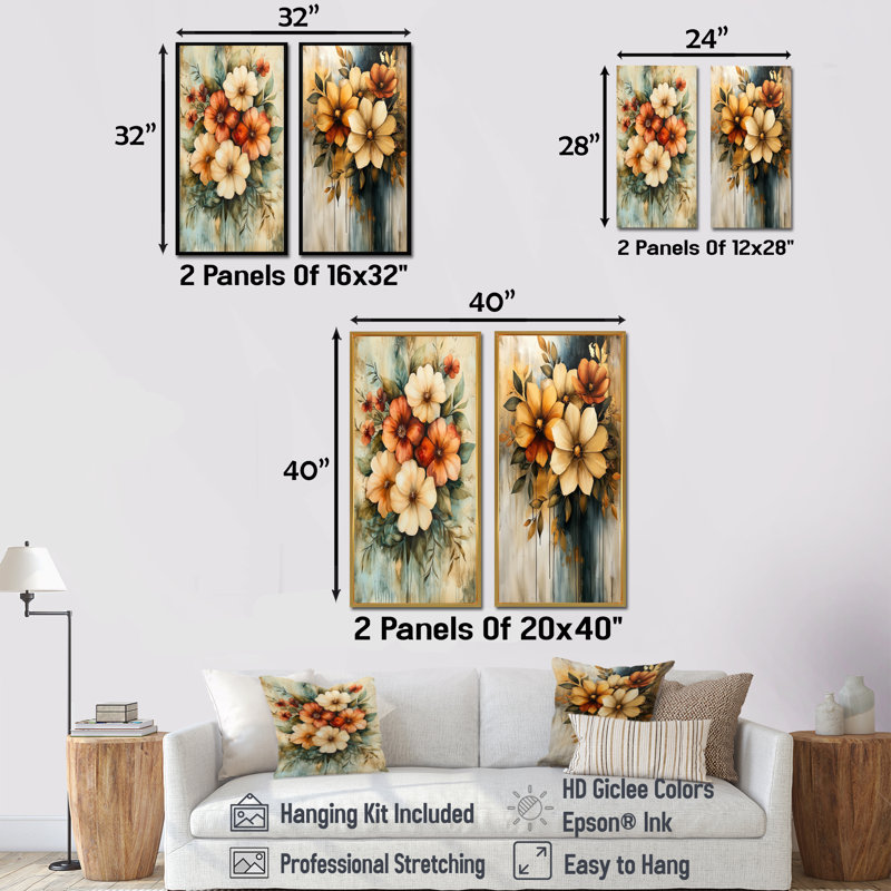 Fleurs abstraites d'automne Infinit Balance I - Collection d'art mural abstrait 2 pièces, H 40 po x l 41 po