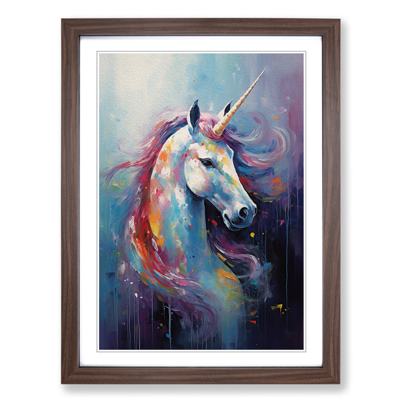 Unicorn Impressionism - Framed Print, 64cm H x 46cm W x 2cm D, Walnut 