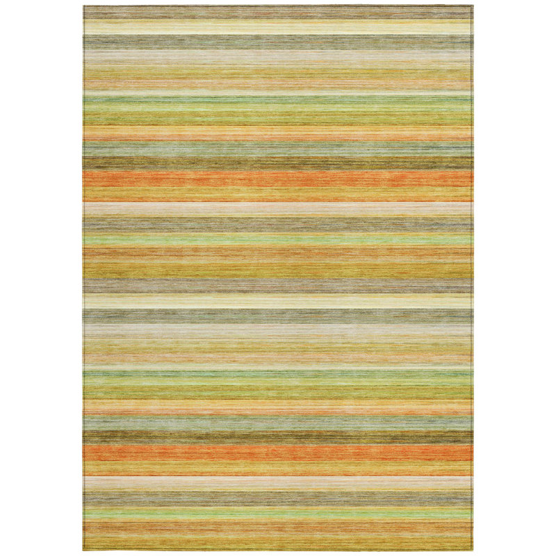 3' X 5' Artichoke Green Striped Washable Non Skid Indoor Outdoor Area Rug