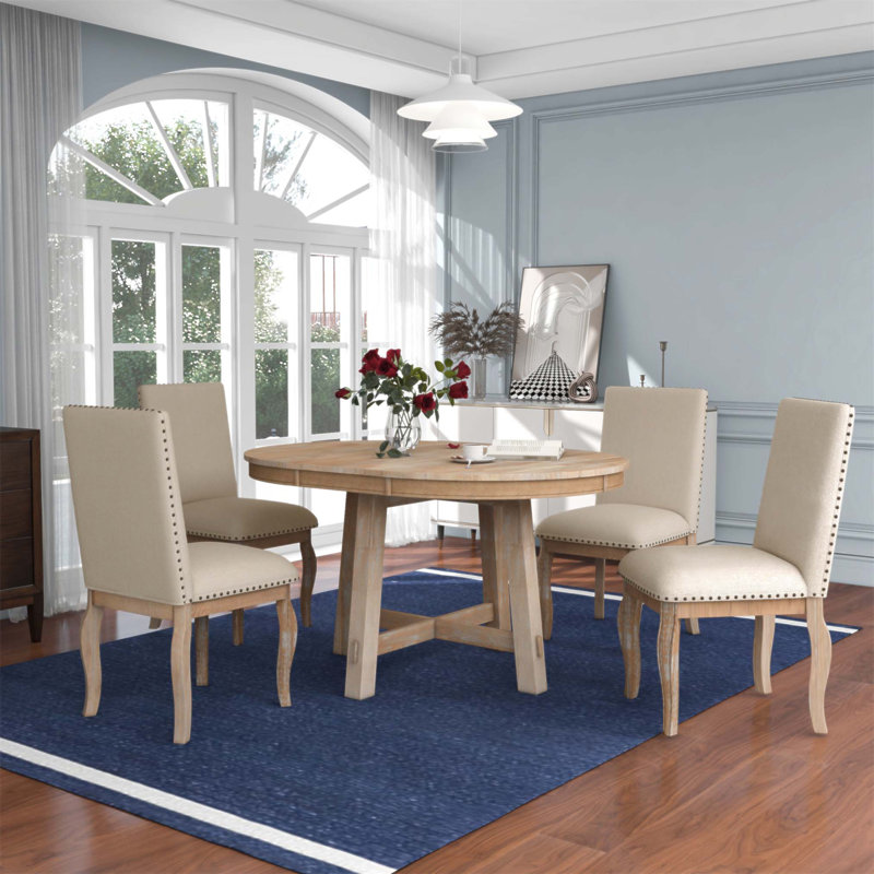 Zaena 4 - Person Extendable Dining Set, Natural Wood Wash, Natural Wood Wash, Beige Duplicate