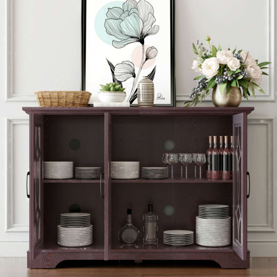 Buffet 48 po x 48 po x 15,55 po x 34,06 po avec 3 portes en verre trempé transparent avec tablette réglable