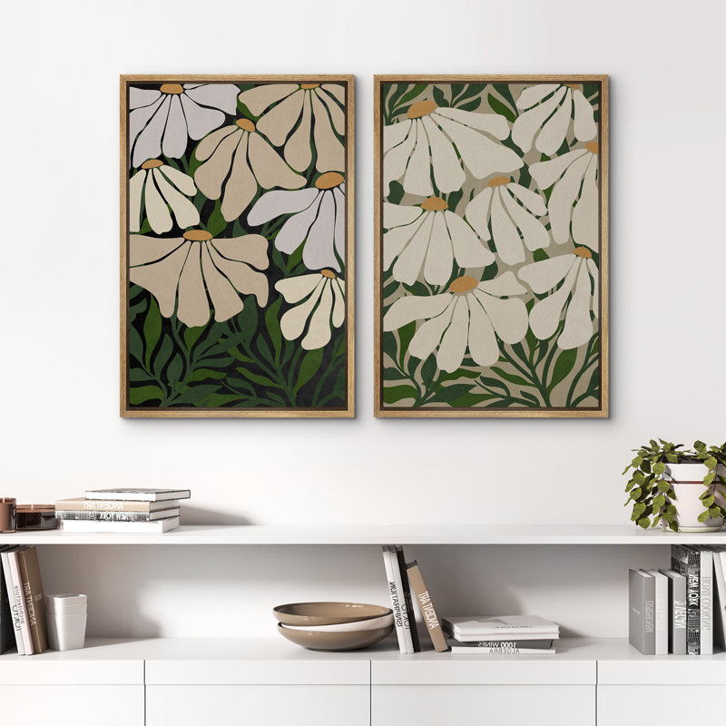 «Abstract Botanical Floral», ensemble de 2 reproductions d'art encadrées sur toile encadrées, Naturel, H 36 po x l 24 po