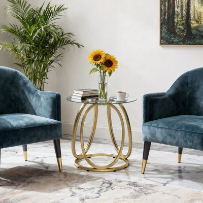 23.6" Round Glass End Table, Modern Style Tall Side Table for for Living Room, Balcony, Bedroom