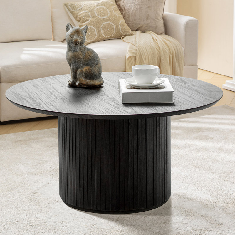Table basse ronde en bois manufacturé Marrina, Gris anthracite