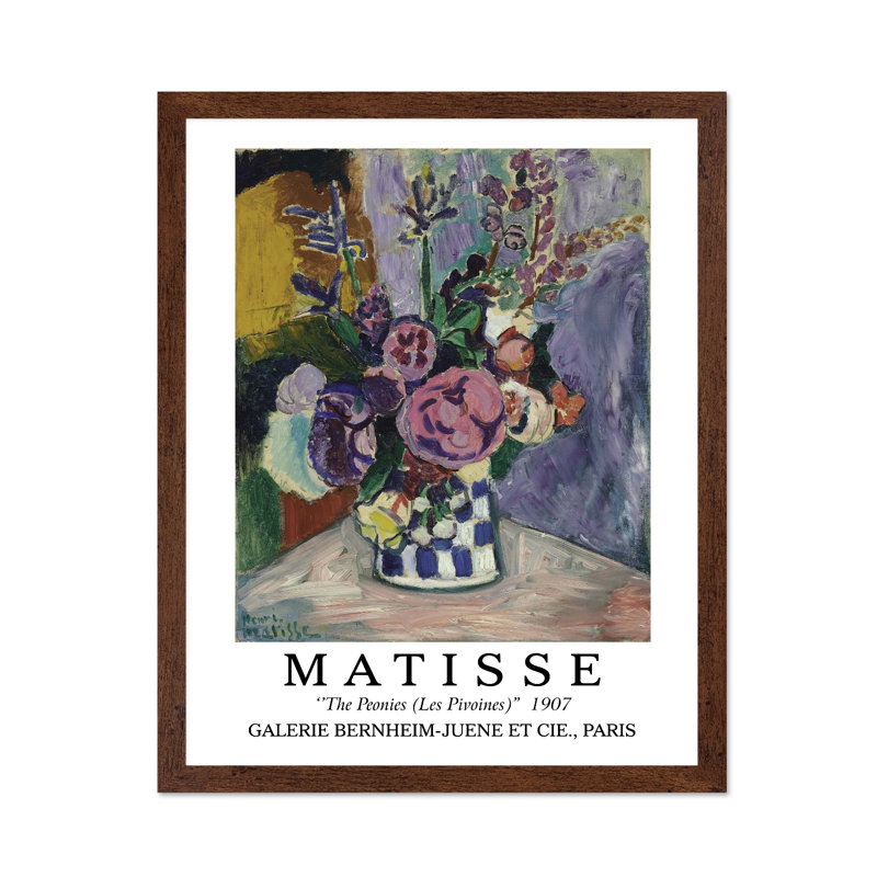 Henri Matisse - Les pivoines, H 24 po x l 32 po, Affiche, Encadrement brun