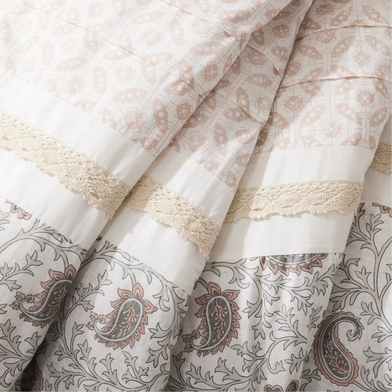 Édredon très grand 9 pièces en coton rosé avec imprimé cachemire, tissu, bride, 2 taies décoratives, 3 coussins décoratifs Euro