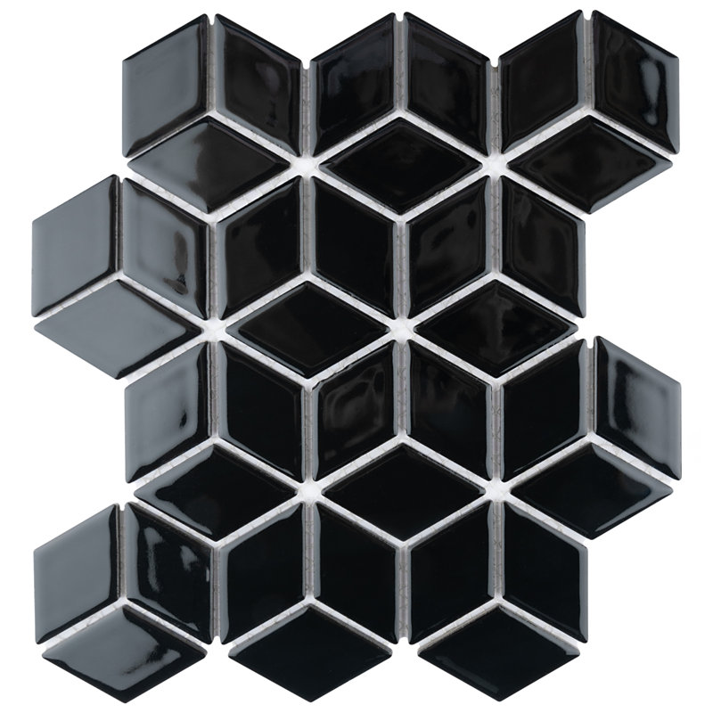 Carreau de mosaïque en porcelaine Hudson, Noir brillant