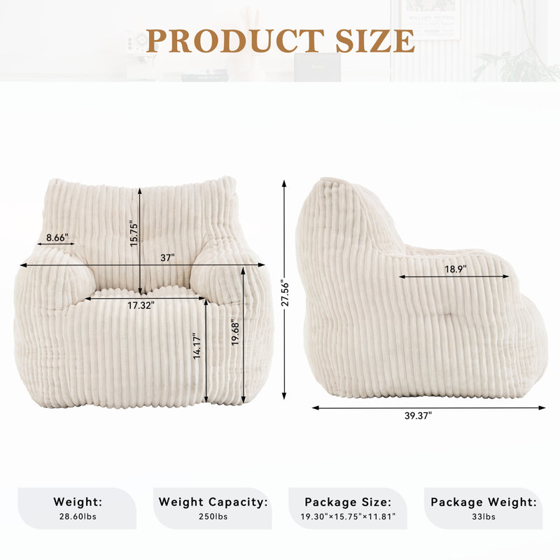 Fauteuil à billes en tissu, Velours côtelé beige