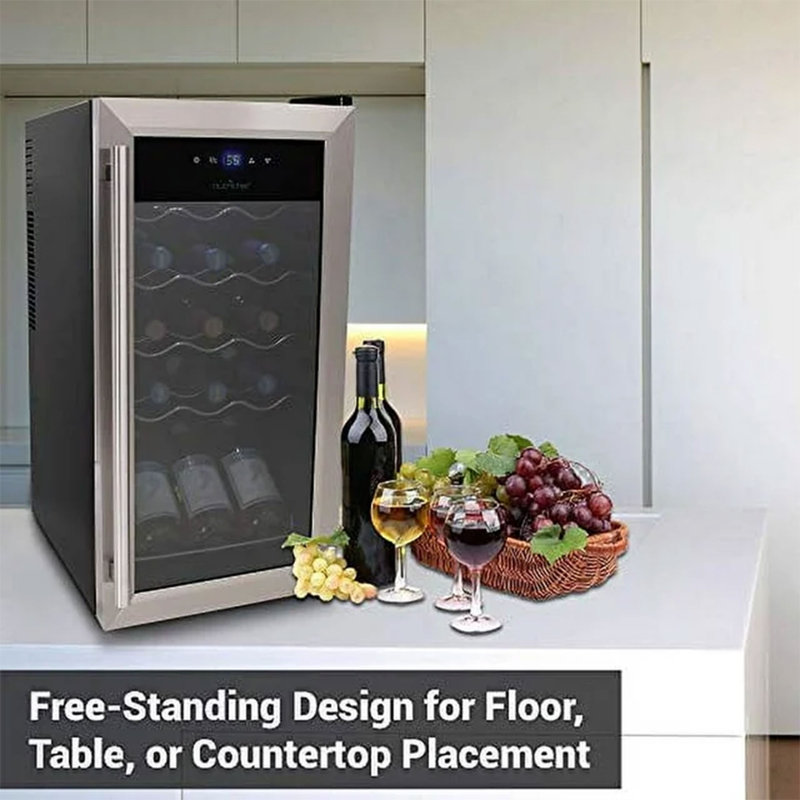 NutriChef Single Zone 13.6'' Freestanding 15 Bottle Wine Refrigerator