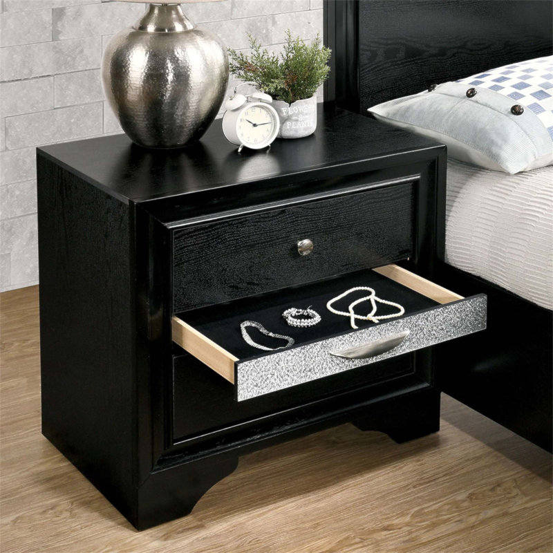 Table de chevet contemporaine avec tiroir caché, poignées en nickel et fabrication à queue d'aronde anglaise pour les chambres à coucher modernes