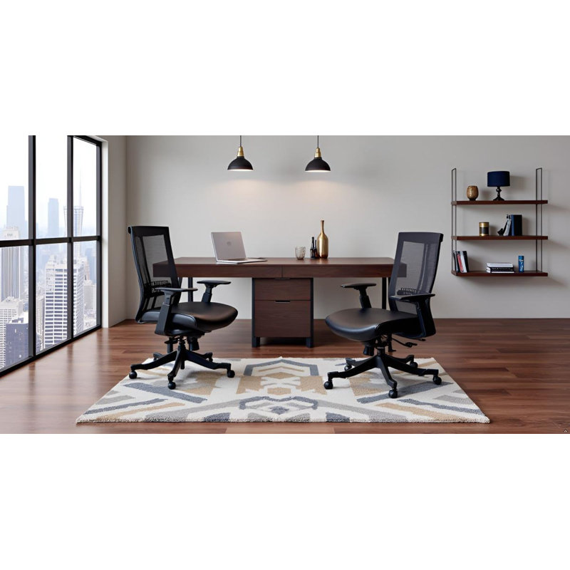 Twyst Flexible Mesh Back Ergonomic Executive Office Chair, Adjustable Arms & Lumbar, Black Bonded Leather Seat, Black
