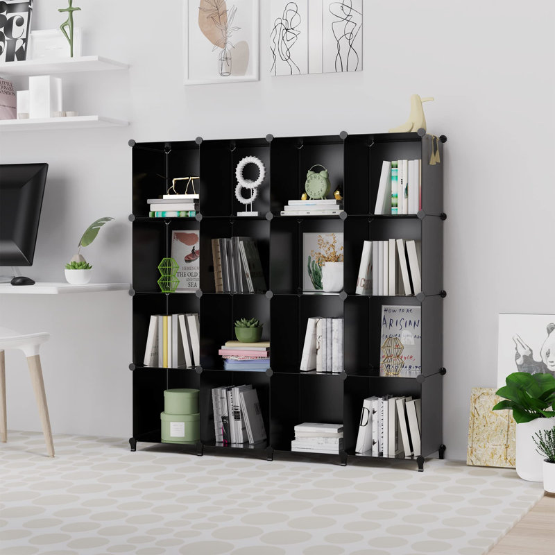 Alvi 304.8cm H Plastic Cube Bookcase, Black, (16 Shelves) 120cm H x 120cm W x 30cm D
