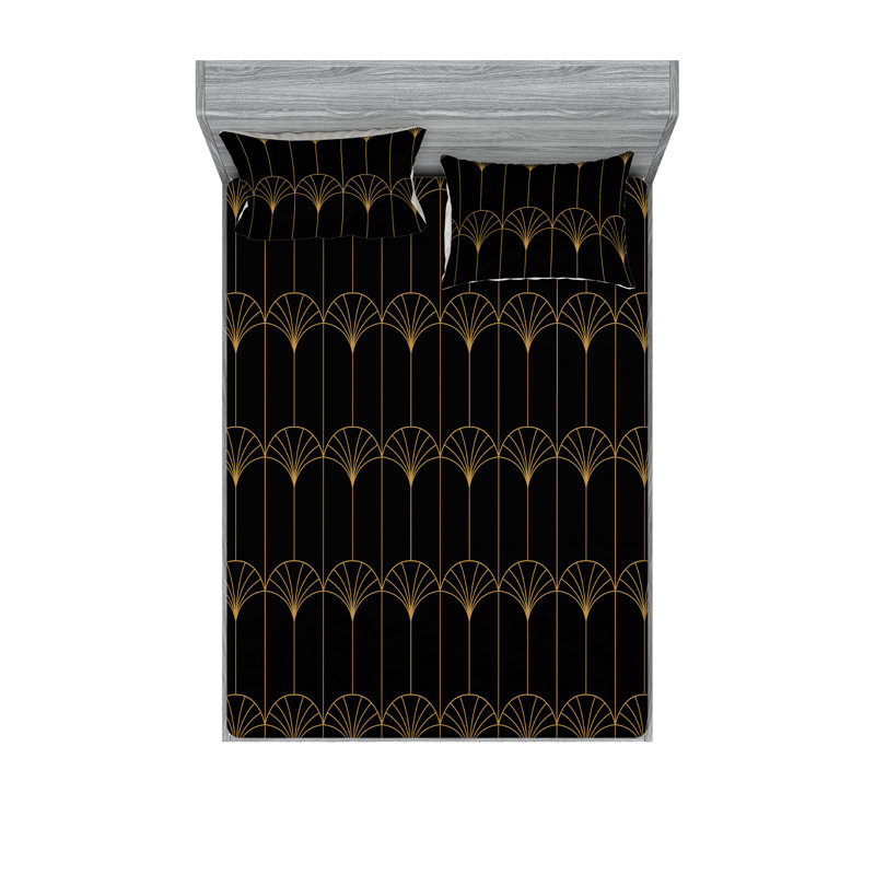 Microfiber Geometric Sheet Set, Black, King Sheet Set with 2 Pillowcases