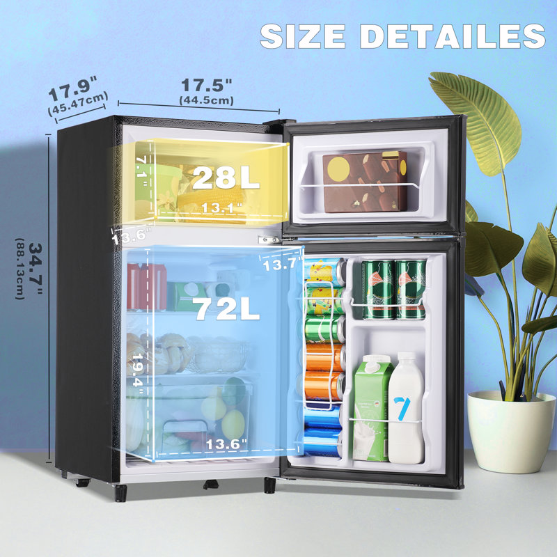 WANAI Coolife Preserving Portfolio 3.5 Cubic Feet Top Freezer Freestanding Mini Fridge, Black