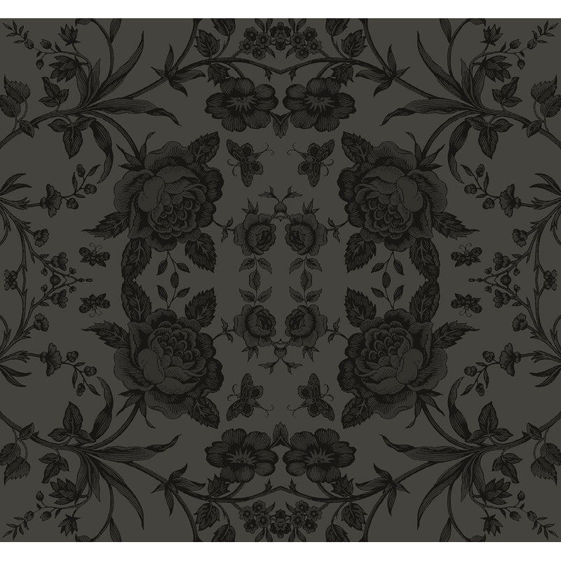 Papier peint non collé Seabrook Designs Onyx & Keanna Rose, Gris; noir, Non tissé