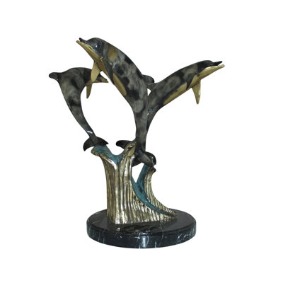 Statue en bronze Bly Three Dolphins Base de table - Taille: L 20 po x l 20 po x H 21 po. 