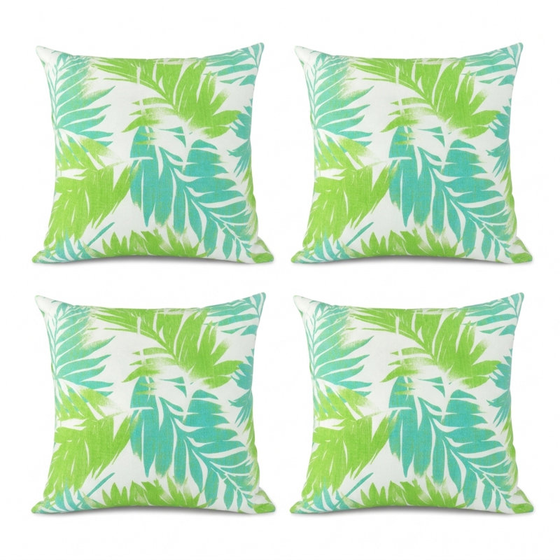 Coussin décoratif intérieur / extérieur l 18 po x L 18 po, Bright Green/Blue Leaves
