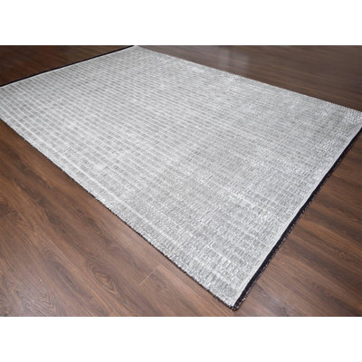 Tapis oriental gris en laine et soie tissé à la main 10 pi 0 po x 14 pi 4 po - MOA10284272