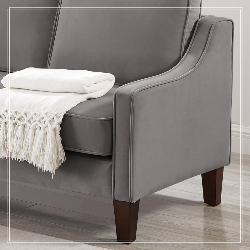Causeuse en velours avec pieds en bois, Gris foncé