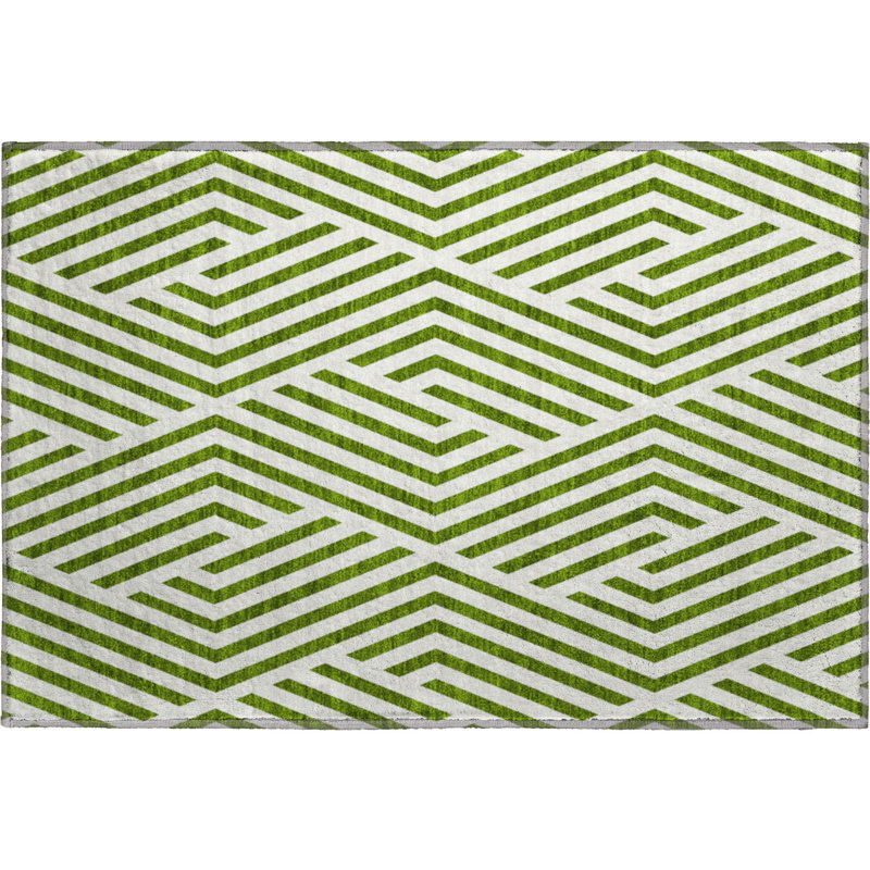 Premium Machine Washable Cerrito AMF550 Olive Rug, Rectangle 1'8" x 2'6"