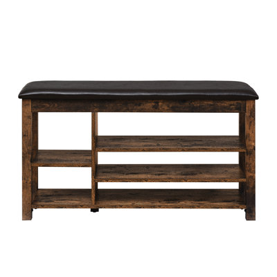 Adjustable Height Long Bench, Rubberwood Frame, Comfortable Pu Leather And Sponge Seat, Concealed Storage Design, Three Layers Of Ventilation Storage, Solid Wooden Legs, 22" Product Height, 33.7Kgs