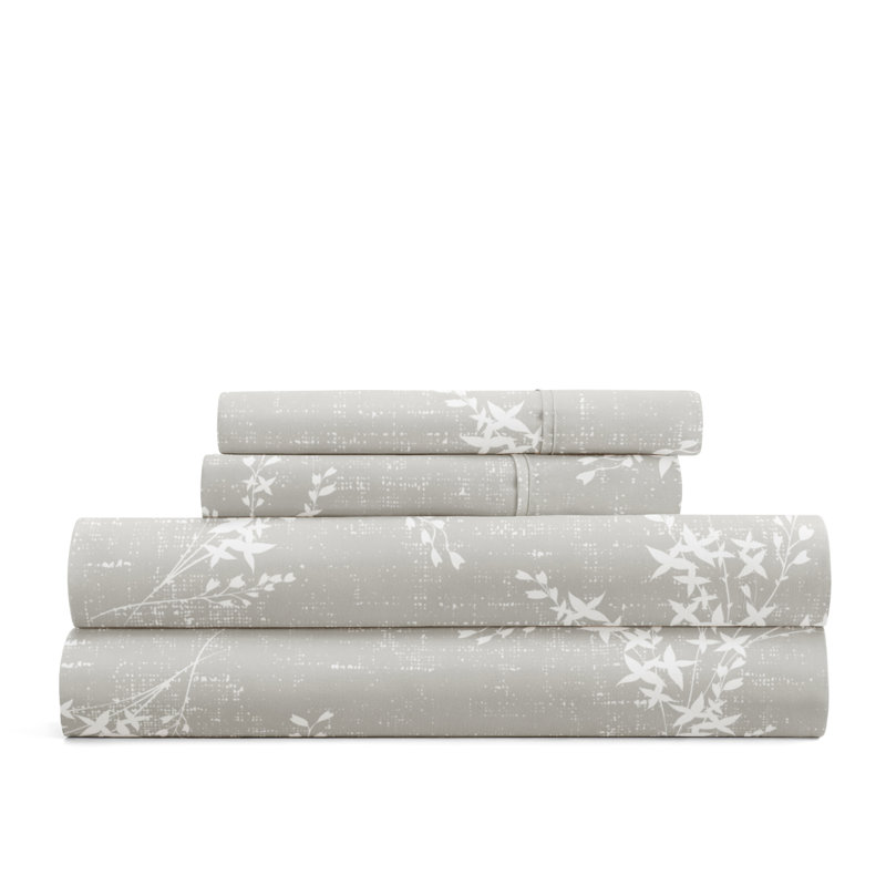 Light Grey Floral Microfiber Full/Double Sheet Set