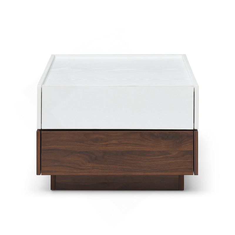 Table basse rotative à 2 tiroirs, table haute en bois à 2 niveaux avec rangement