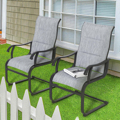 Atrayu Outdoor Patio Dining Armchair with Breathable PVC and Fabric Iron Frame for Backyard