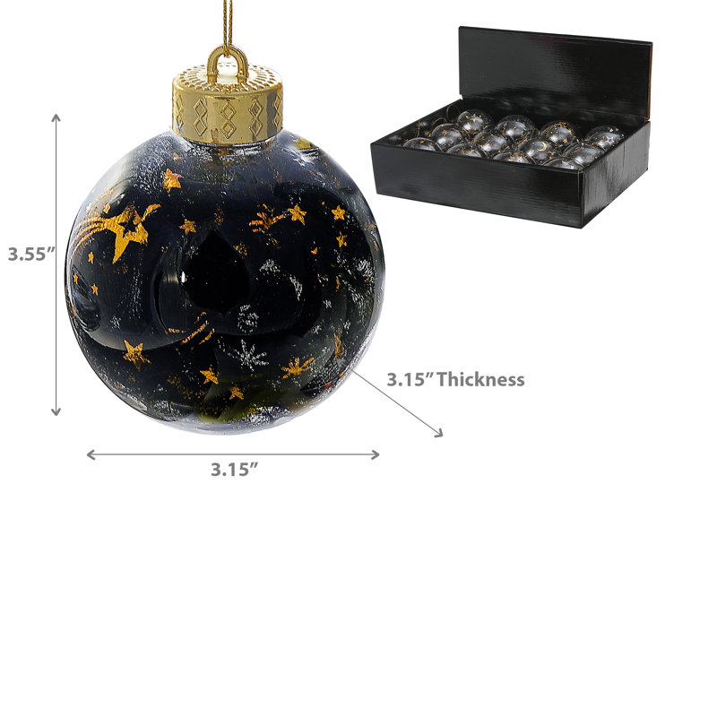 Set of Clear and Black Plastic Christmas Ball Ornaments