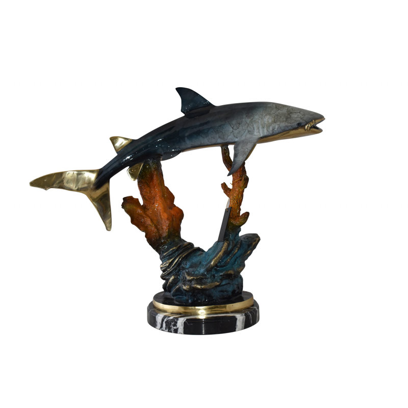 Statue en bronze de requin-baleine nageant dans l'océan Carwell, taille: 31 po x 14 po x H 26 po