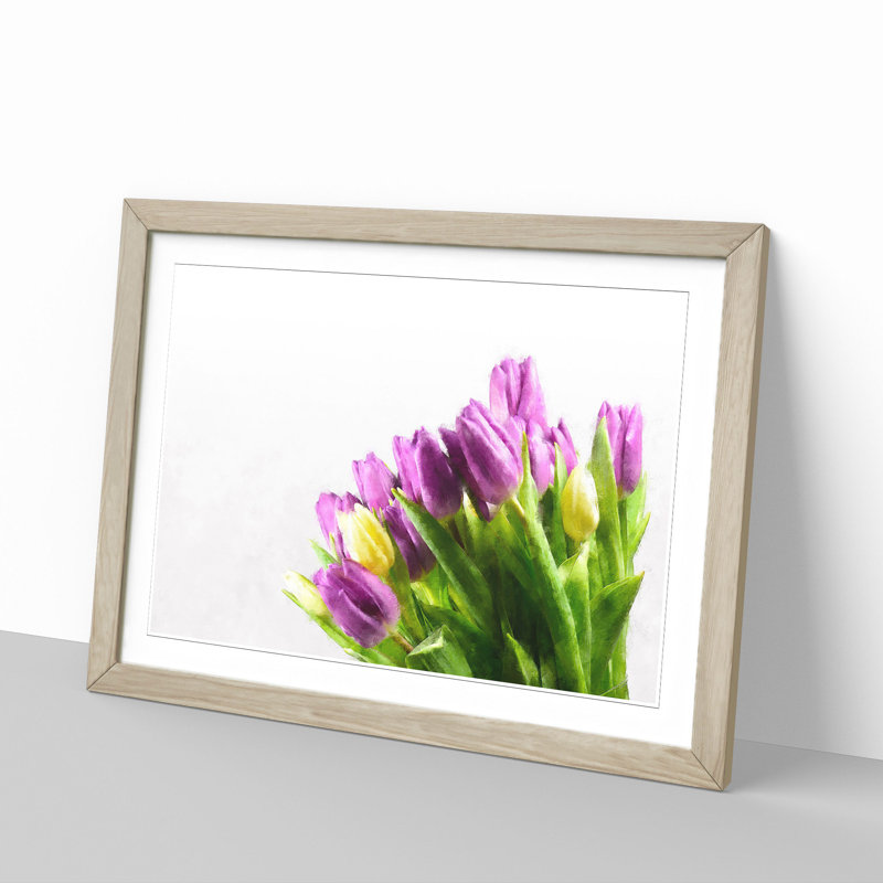 Yellow and Purple Tulips - Picture Frame Painting Print, 45cm H x 63cm W x 2cm D, Oak Framed