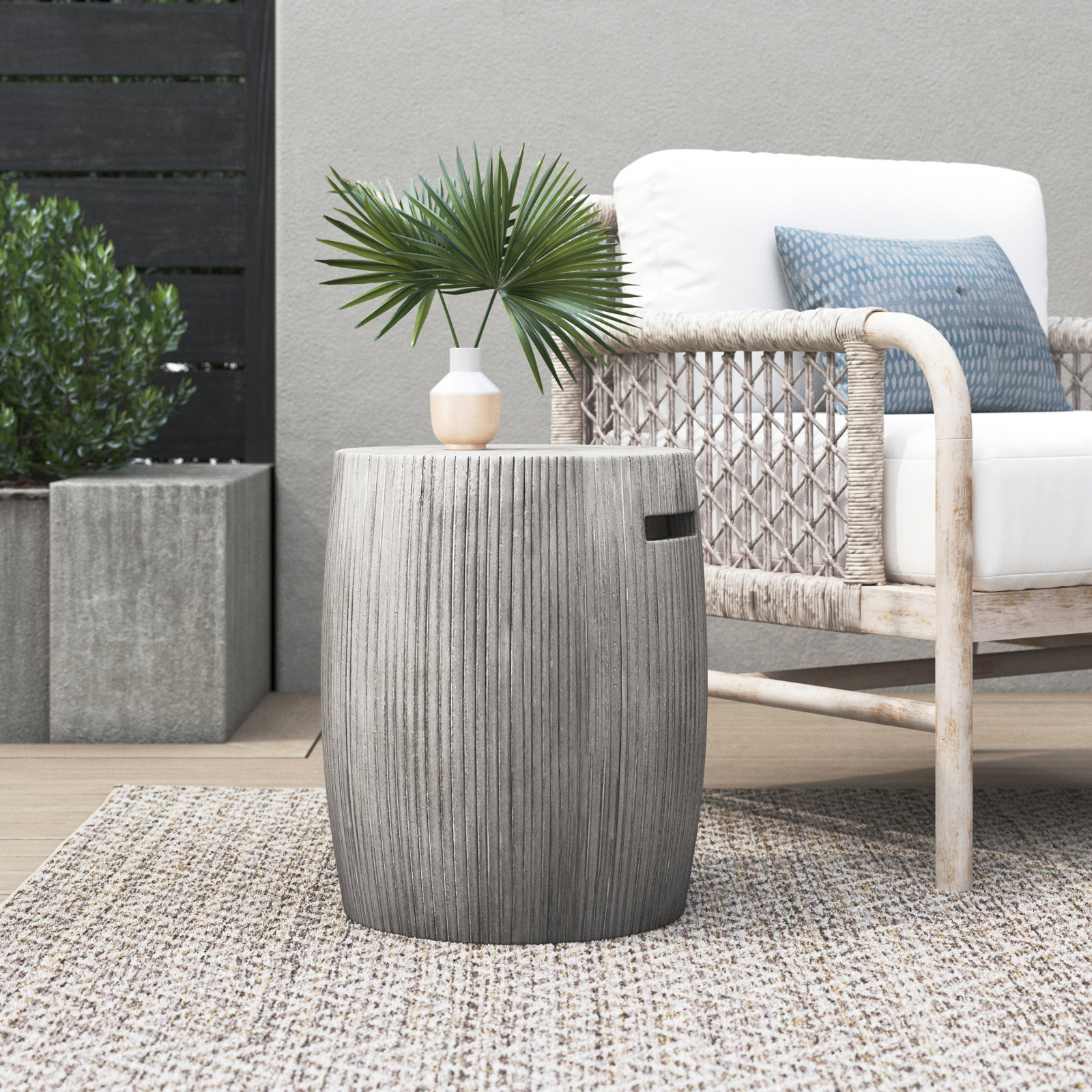 Lionel 15" W x 15" D Round Weather Resistant Concrete Outdoor Side Table, Gray