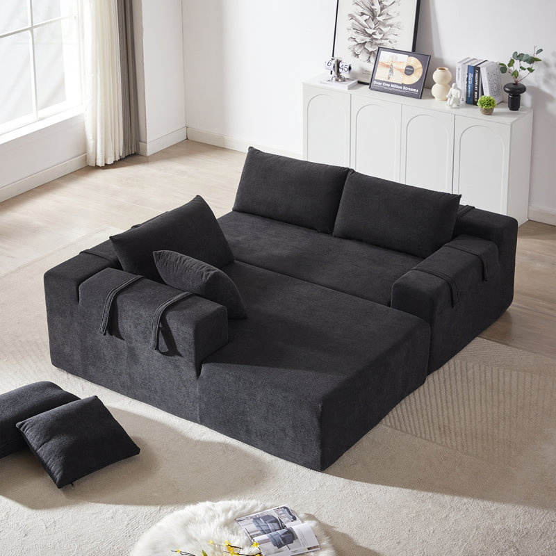 Modern Chenille Upholstered Sectional Sofa Couch Set, Modular L Shaped Living Room Furniture With 6 Pillows, Free Combination For Flexibility And Comfort
