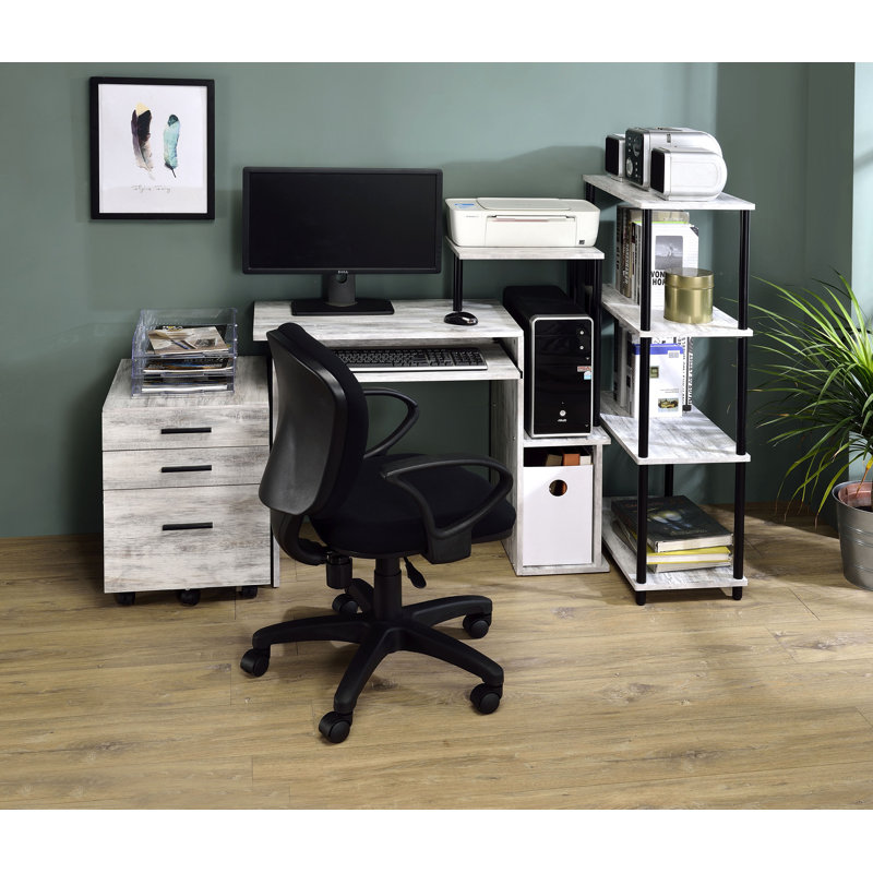 Desk,Rectangular Computer Desk With Keyboard Tray, Shelf Compartment, Antique White, 34.01" H x 37.05" W x 16.03" D