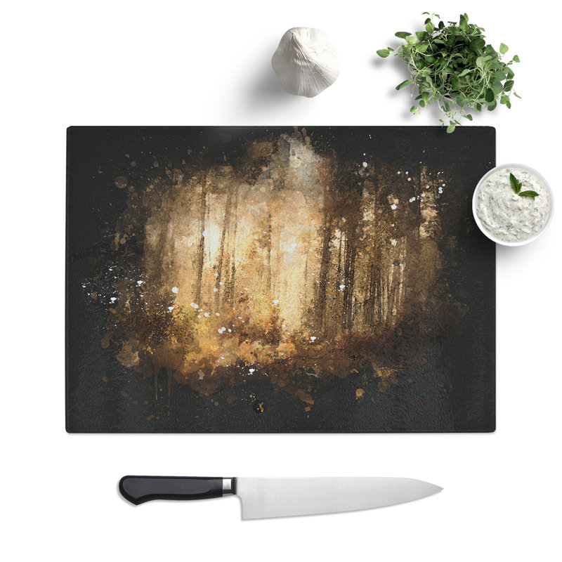 Tempered Glass Forest in an Orange Glow Chopping Board, 20 cm x 28.5 cm