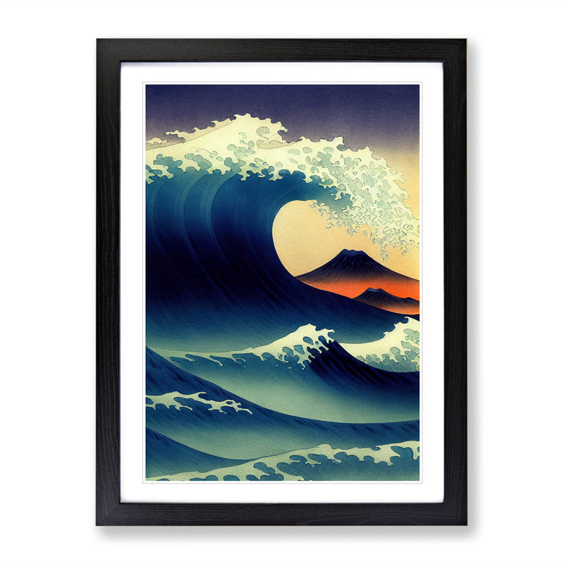 Amazing Japanese Wave - Single Picture Frame Print, 64cm H x 46cm W x 2cm D, Black