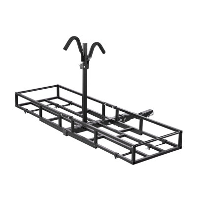 Folding Hitch Cargo Carrier and Bike Rack, 66" x 20" x 6" High-Strength Steel Basket for 2 Fat Tire or Mountain Bikes, 500LBS Capacity, Compatible with 2" Receiver for SUVs and Pickups