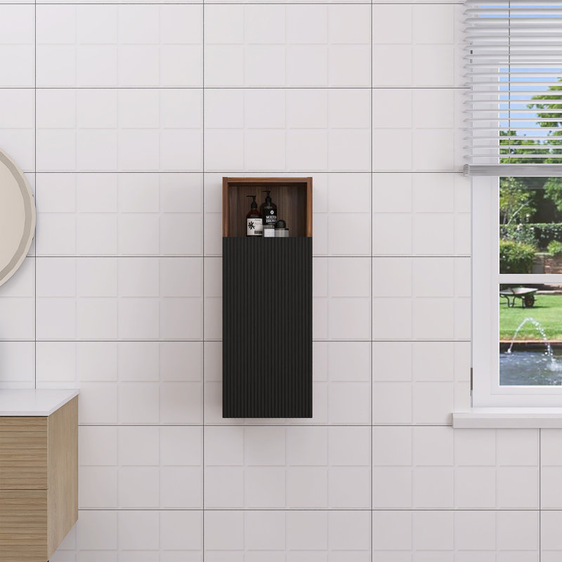 Armoire de rangement murale flottante noire et noyer pour petits espaces