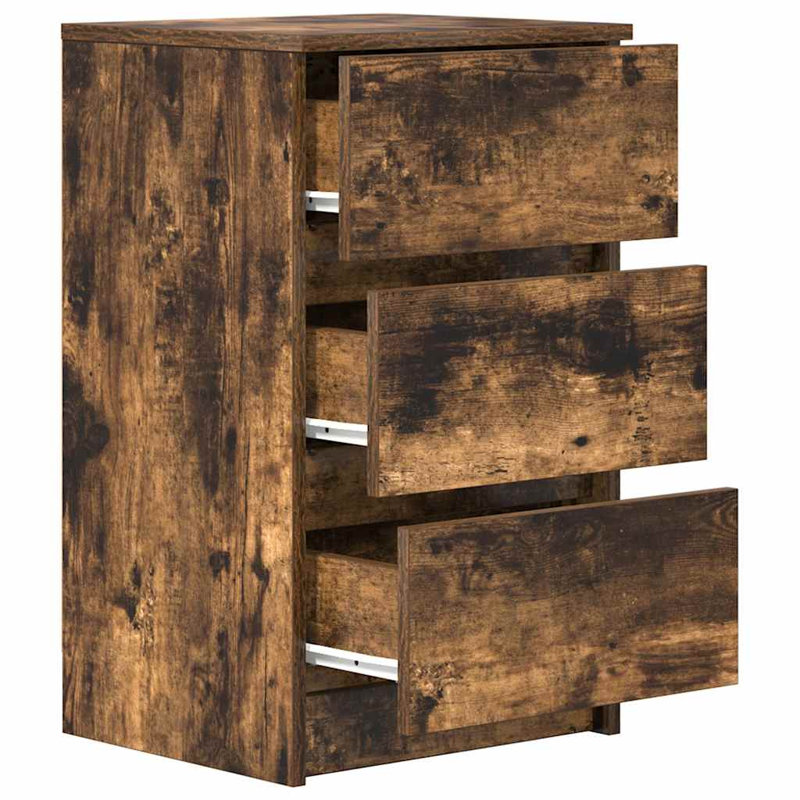 Bedside Cabinet With 3 Drawers 39X35x65 Cm, Smoked Oak