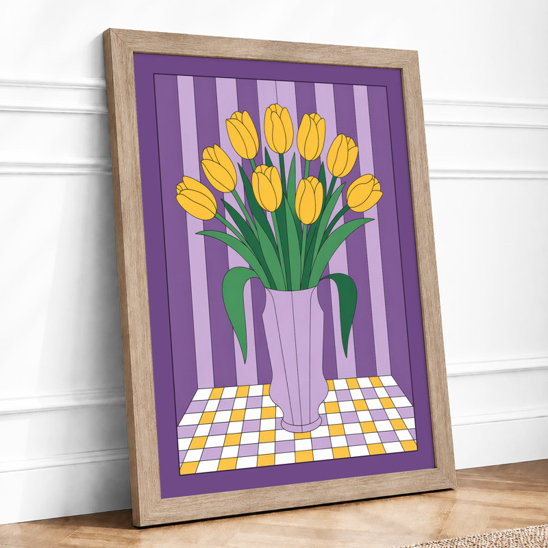 Yellow Tulips In Purple Modern - Print, Oak, A4 - 29.7 x 21.0 cm