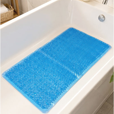 Tapis de bain bleu antidérapant transparent en PVC avec ventouses et surface de massage Luffah - 35 po x 16 po