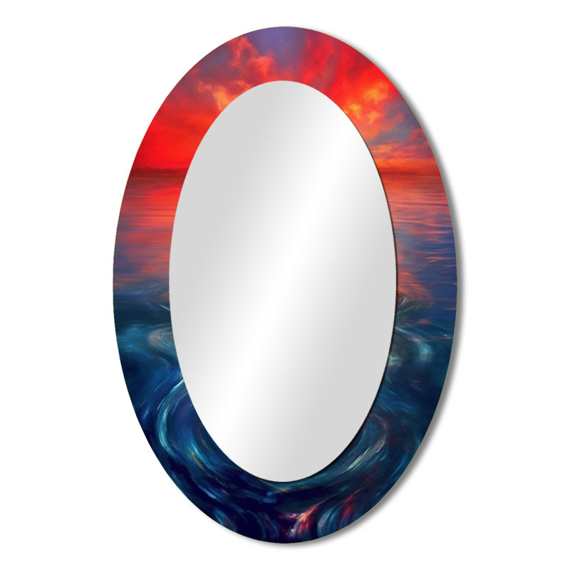 Pink Swan Reflection At Majestic Sunset - Coastal Oval Wall Mirror, 36" x 24"
